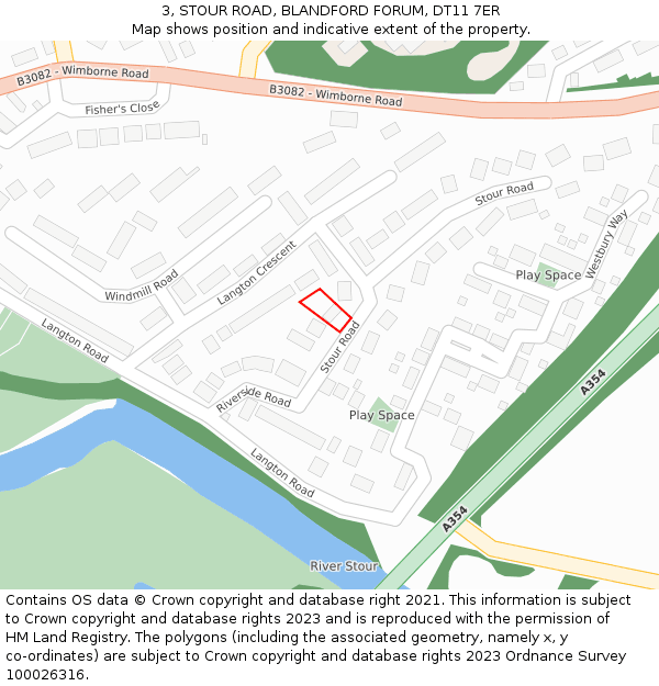 3, STOUR ROAD, BLANDFORD FORUM, DT11 7ER: Location map and indicative extent of plot