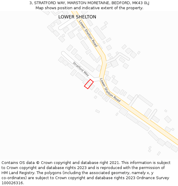 3, STRATFORD WAY, MARSTON MORETAINE, BEDFORD, MK43 0LJ: Location map and indicative extent of plot