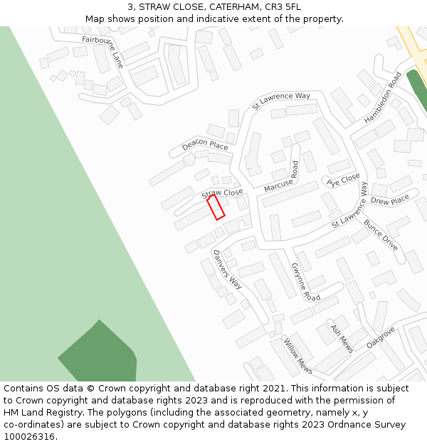 3, STRAW CLOSE, CATERHAM, CR3 5FL: Location map and indicative extent of plot