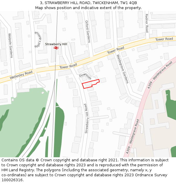 3, STRAWBERRY HILL ROAD, TWICKENHAM, TW1 4QB: Location map and indicative extent of plot