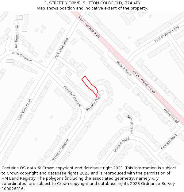 3, STREETLY DRIVE, SUTTON COLDFIELD, B74 4PY: Location map and indicative extent of plot