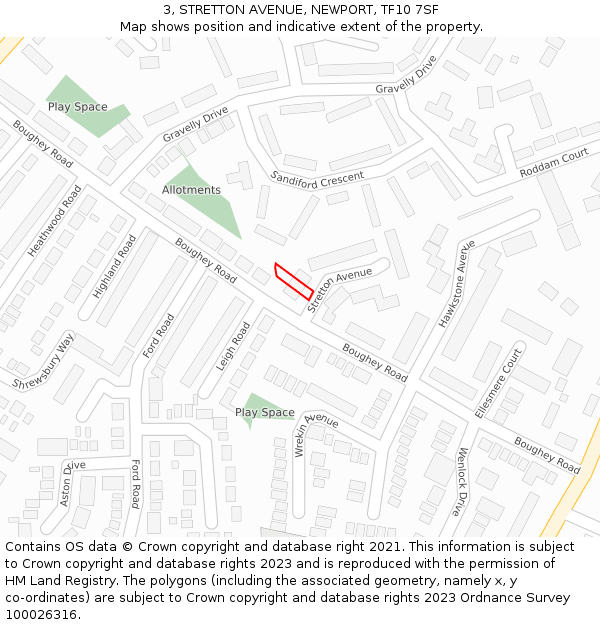 3, STRETTON AVENUE, NEWPORT, TF10 7SF: Location map and indicative extent of plot