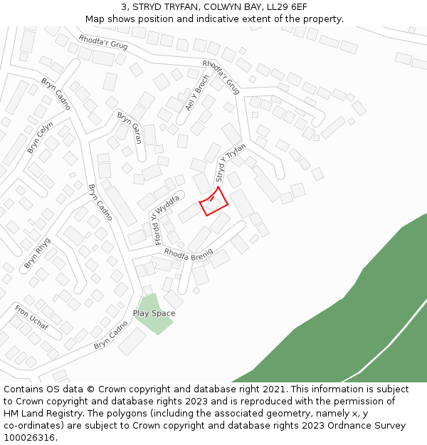 3, STRYD TRYFAN, COLWYN BAY, LL29 6EF: Location map and indicative extent of plot