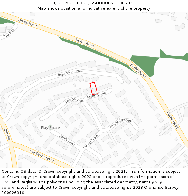 3, STUART CLOSE, ASHBOURNE, DE6 1SG: Location map and indicative extent of plot