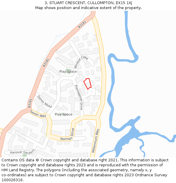 3, STUART CRESCENT, CULLOMPTON, EX15 1XJ: Location map and indicative extent of plot