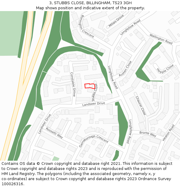 3, STUBBS CLOSE, BILLINGHAM, TS23 3GH: Location map and indicative extent of plot