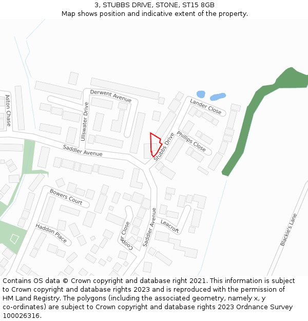 3, STUBBS DRIVE, STONE, ST15 8GB: Location map and indicative extent of plot