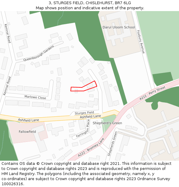 3, STURGES FIELD, CHISLEHURST, BR7 6LG: Location map and indicative extent of plot