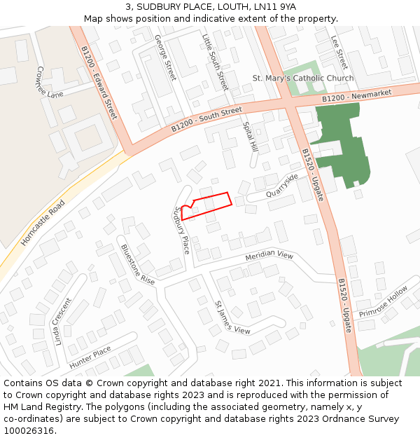 3, SUDBURY PLACE, LOUTH, LN11 9YA: Location map and indicative extent of plot