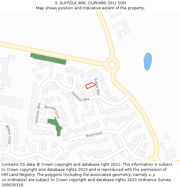 3, SUFFOLK WAY, DURHAM, DH1 5GN: Location map and indicative extent of plot