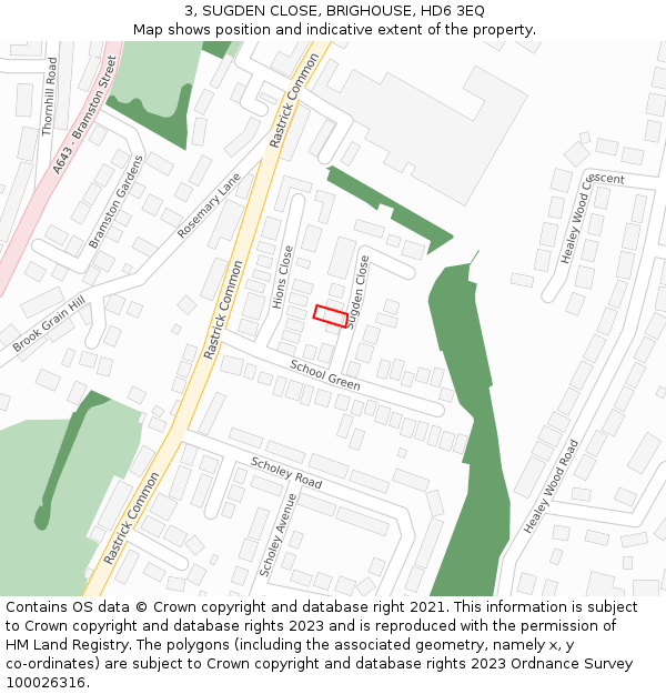 3, SUGDEN CLOSE, BRIGHOUSE, HD6 3EQ: Location map and indicative extent of plot