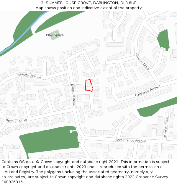 3, SUMMERHOUSE GROVE, DARLINGTON, DL3 8UE: Location map and indicative extent of plot