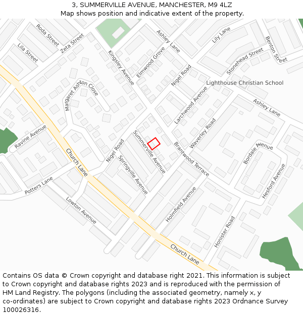 3, SUMMERVILLE AVENUE, MANCHESTER, M9 4LZ: Location map and indicative extent of plot