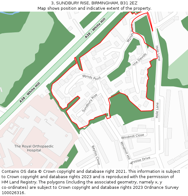 3, SUNDBURY RISE, BIRMINGHAM, B31 2EZ: Location map and indicative extent of plot