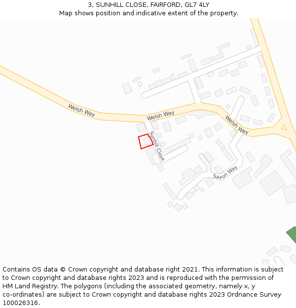 3, SUNHILL CLOSE, FAIRFORD, GL7 4LY: Location map and indicative extent of plot