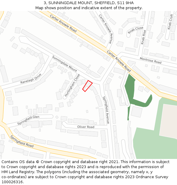3, SUNNINGDALE MOUNT, SHEFFIELD, S11 9HA: Location map and indicative extent of plot