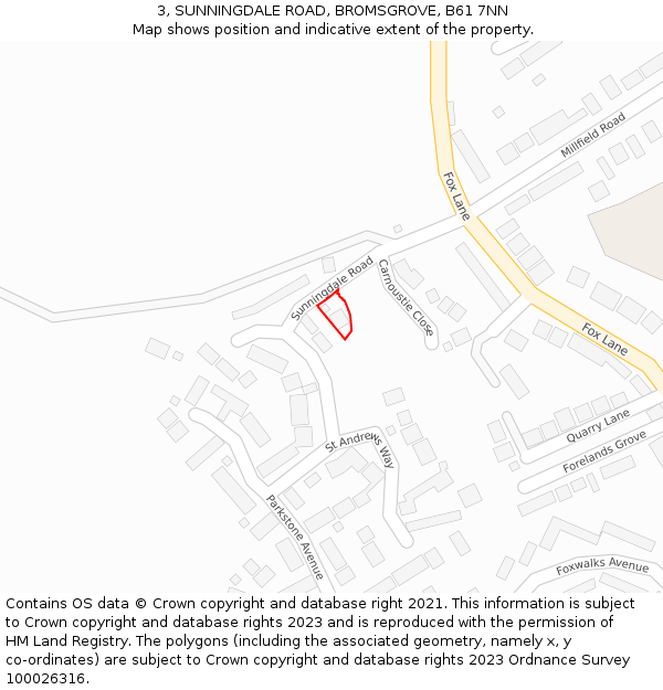 3, SUNNINGDALE ROAD, BROMSGROVE, B61 7NN: Location map and indicative extent of plot