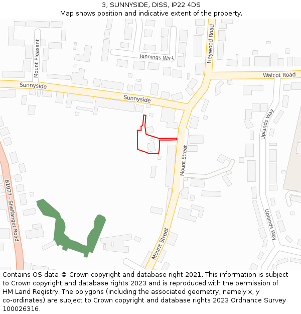 3, SUNNYSIDE, DISS, IP22 4DS: Location map and indicative extent of plot