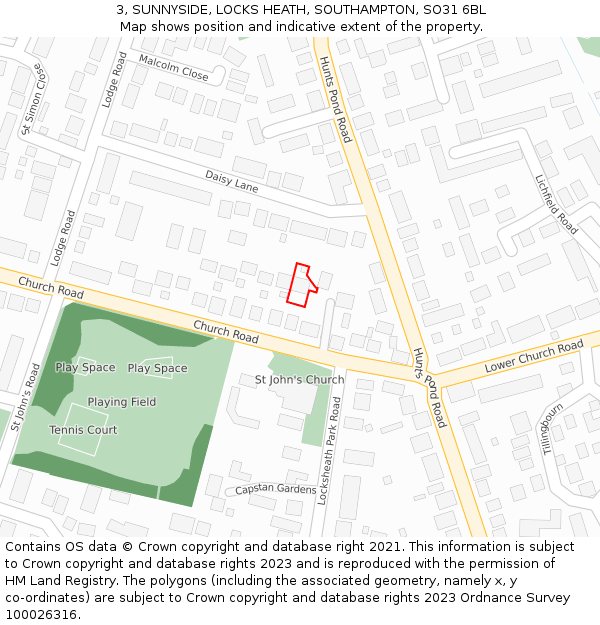 3, SUNNYSIDE, LOCKS HEATH, SOUTHAMPTON, SO31 6BL: Location map and indicative extent of plot