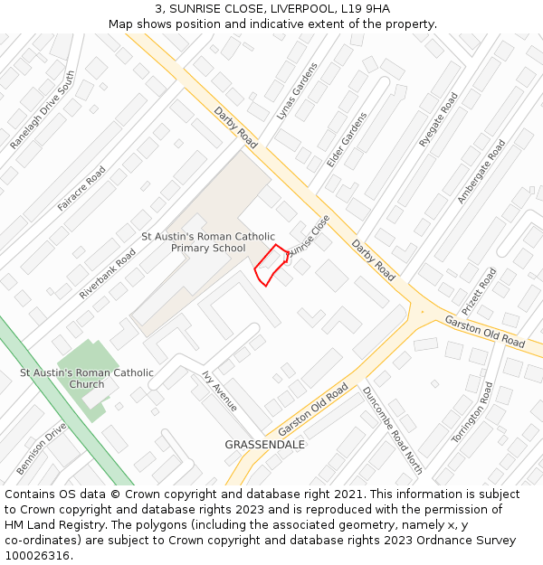 3, SUNRISE CLOSE, LIVERPOOL, L19 9HA: Location map and indicative extent of plot