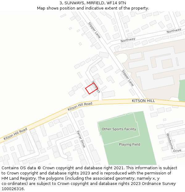 3, SUNWAYS, MIRFIELD, WF14 9TN: Location map and indicative extent of plot
