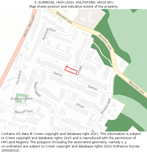 3, SURRIDGE, HIGH LEGH, KNUTSFORD, WA16 6PU: Location map and indicative extent of plot