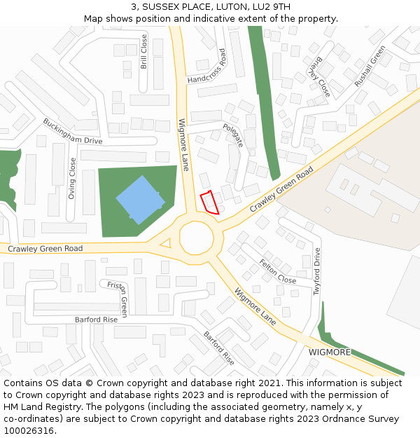 3, SUSSEX PLACE, LUTON, LU2 9TH: Location map and indicative extent of plot