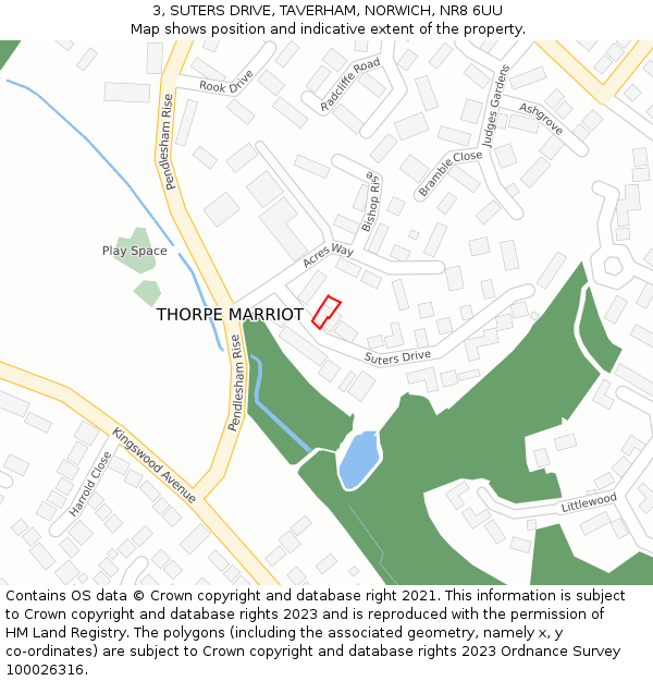 3, SUTERS DRIVE, TAVERHAM, NORWICH, NR8 6UU: Location map and indicative extent of plot