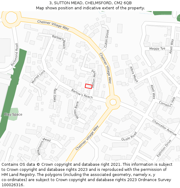 3, SUTTON MEAD, CHELMSFORD, CM2 6QB: Location map and indicative extent of plot