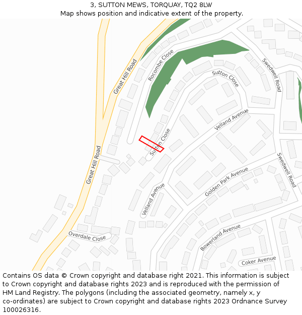 3, SUTTON MEWS, TORQUAY, TQ2 8LW: Location map and indicative extent of plot