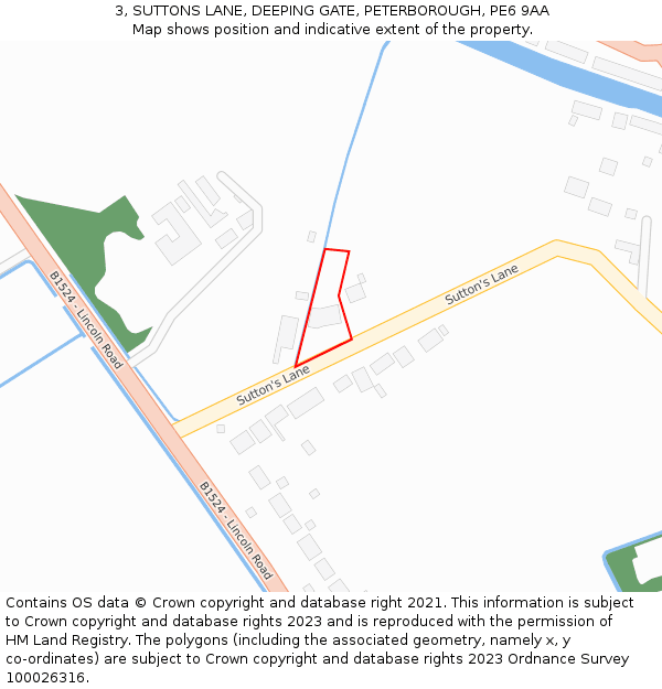 3, SUTTONS LANE, DEEPING GATE, PETERBOROUGH, PE6 9AA: Location map and indicative extent of plot
