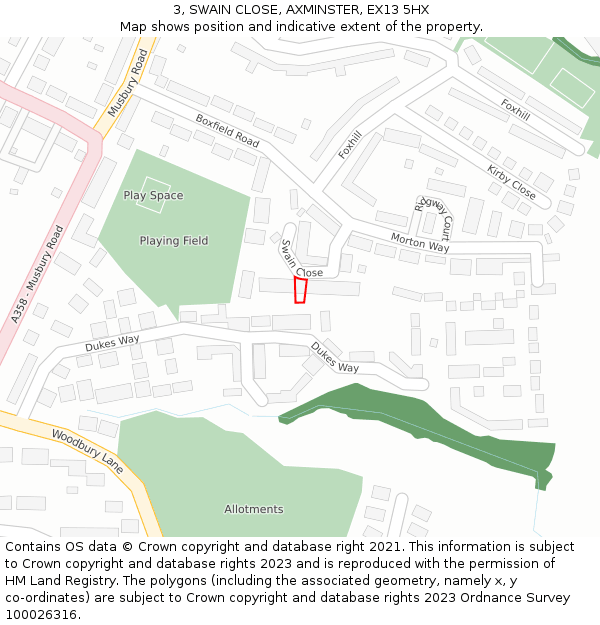 3, SWAIN CLOSE, AXMINSTER, EX13 5HX: Location map and indicative extent of plot