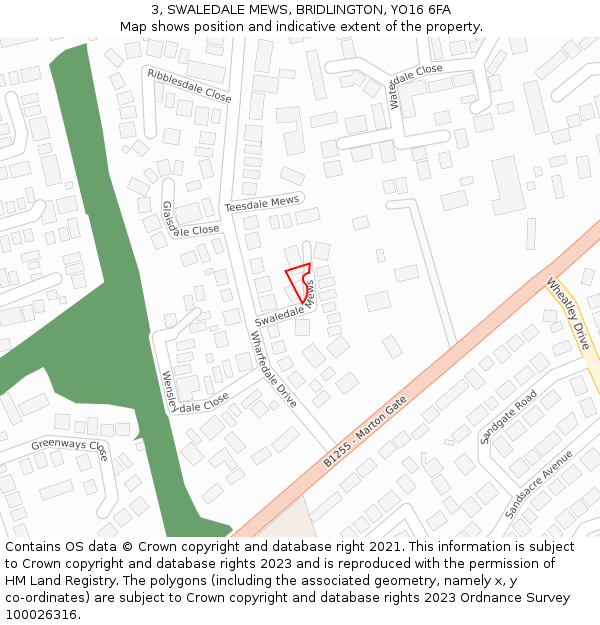 3, SWALEDALE MEWS, BRIDLINGTON, YO16 6FA: Location map and indicative extent of plot