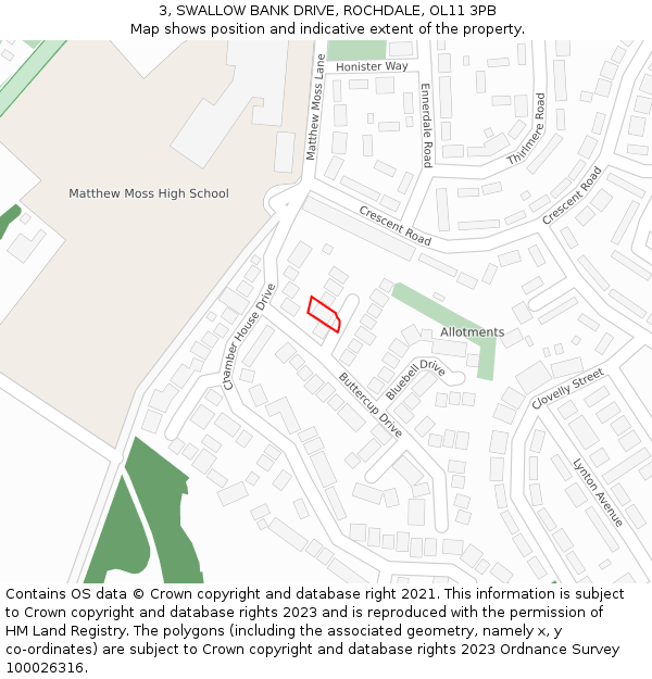 3, SWALLOW BANK DRIVE, ROCHDALE, OL11 3PB: Location map and indicative extent of plot