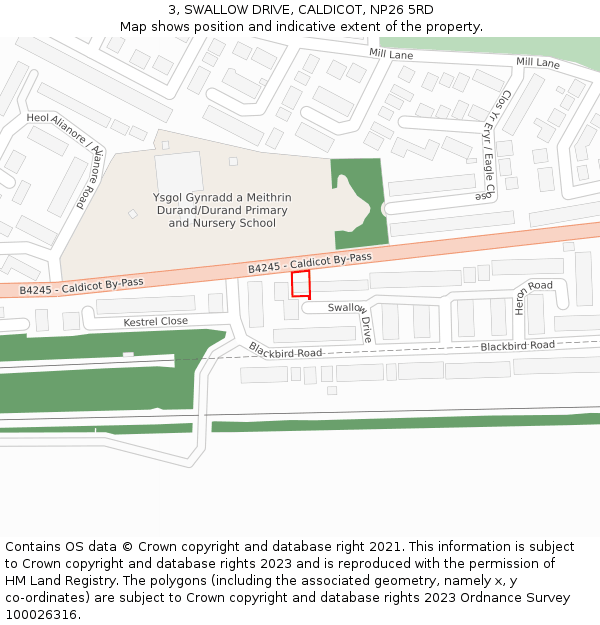 3, SWALLOW DRIVE, CALDICOT, NP26 5RD: Location map and indicative extent of plot