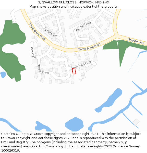 3, SWALLOW TAIL CLOSE, NORWICH, NR5 9HX: Location map and indicative extent of plot