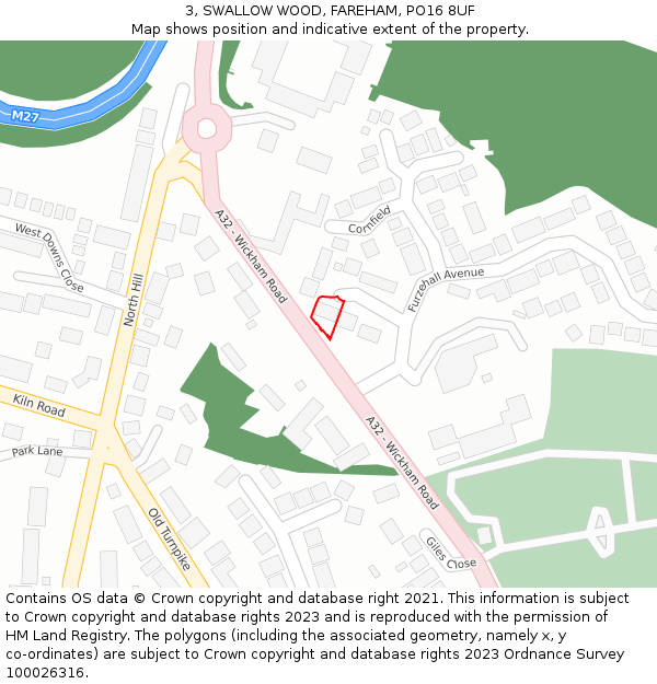 3, SWALLOW WOOD, FAREHAM, PO16 8UF: Location map and indicative extent of plot