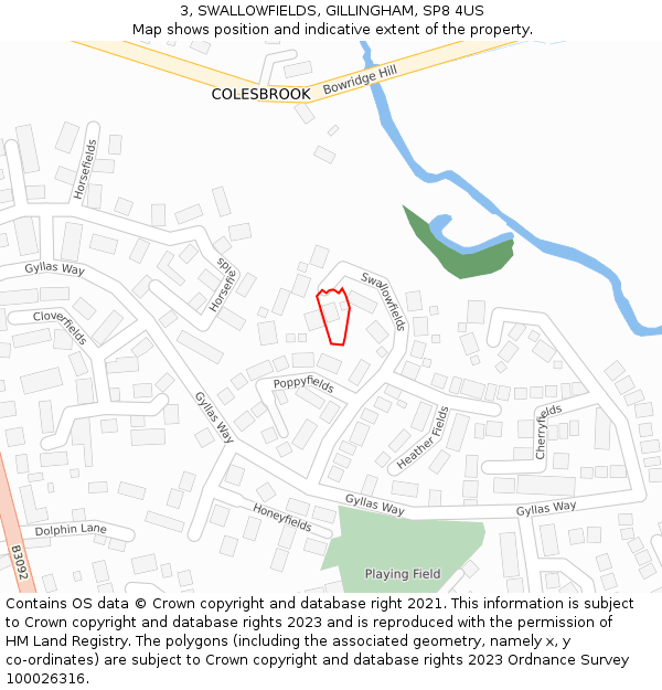 3, SWALLOWFIELDS, GILLINGHAM, SP8 4US: Location map and indicative extent of plot