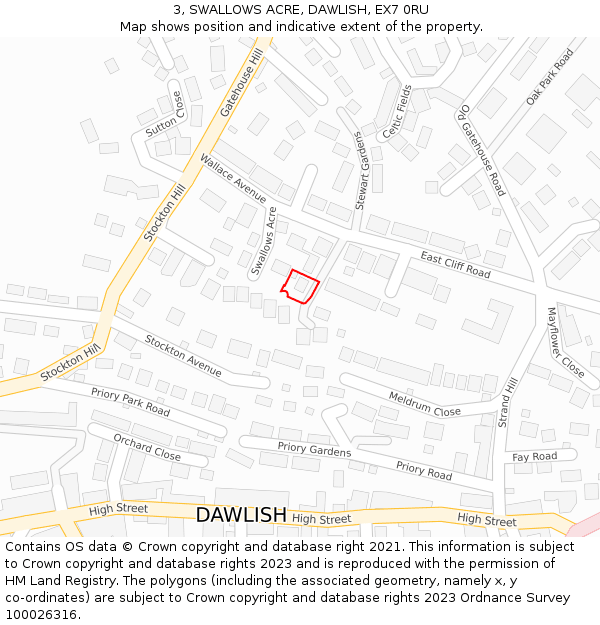 3, SWALLOWS ACRE, DAWLISH, EX7 0RU: Location map and indicative extent of plot