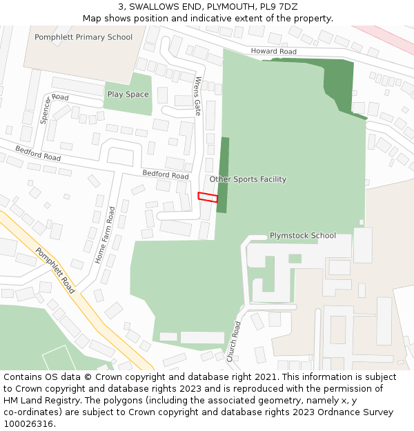 3, SWALLOWS END, PLYMOUTH, PL9 7DZ: Location map and indicative extent of plot