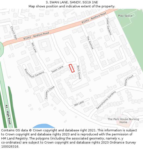 3, SWAN LANE, SANDY, SG19 1NE: Location map and indicative extent of plot