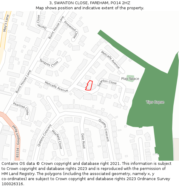 3, SWANTON CLOSE, FAREHAM, PO14 2HZ: Location map and indicative extent of plot