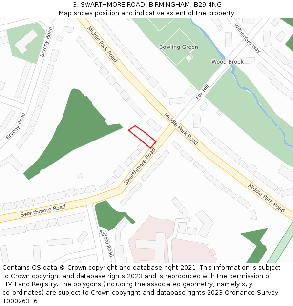 3, SWARTHMORE ROAD, BIRMINGHAM, B29 4NG: Location map and indicative extent of plot