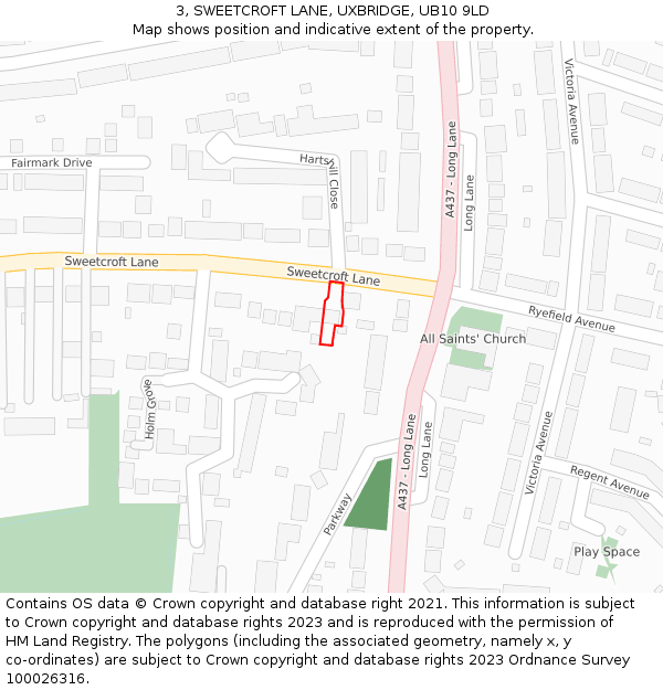 3, SWEETCROFT LANE, UXBRIDGE, UB10 9LD: Location map and indicative extent of plot