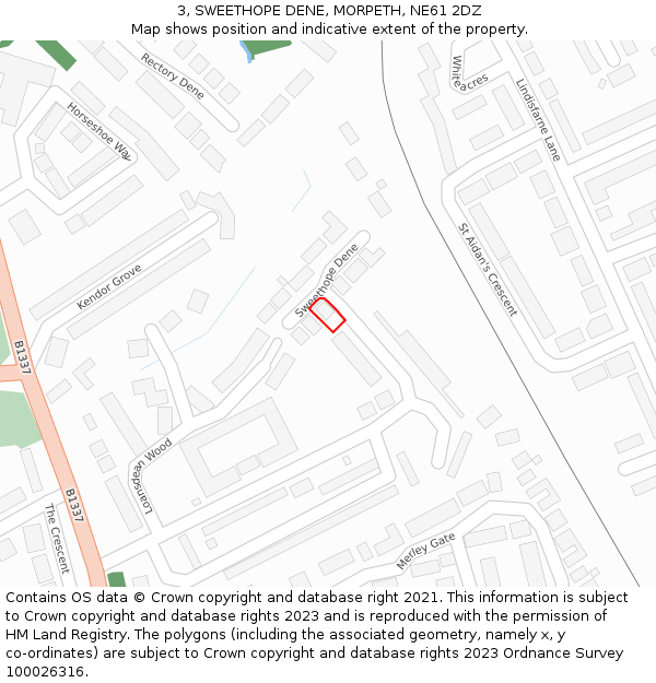 3, SWEETHOPE DENE, MORPETH, NE61 2DZ: Location map and indicative extent of plot