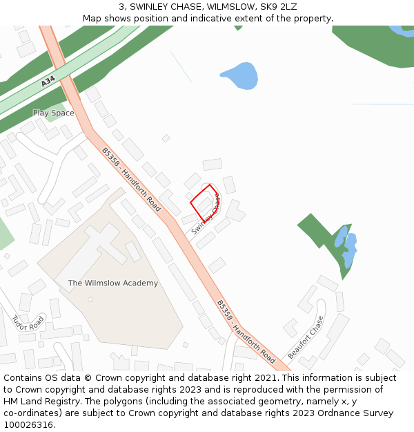 3, SWINLEY CHASE, WILMSLOW, SK9 2LZ: Location map and indicative extent of plot