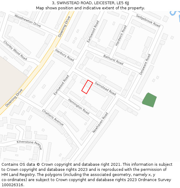 3, SWINSTEAD ROAD, LEICESTER, LE5 6JJ: Location map and indicative extent of plot
