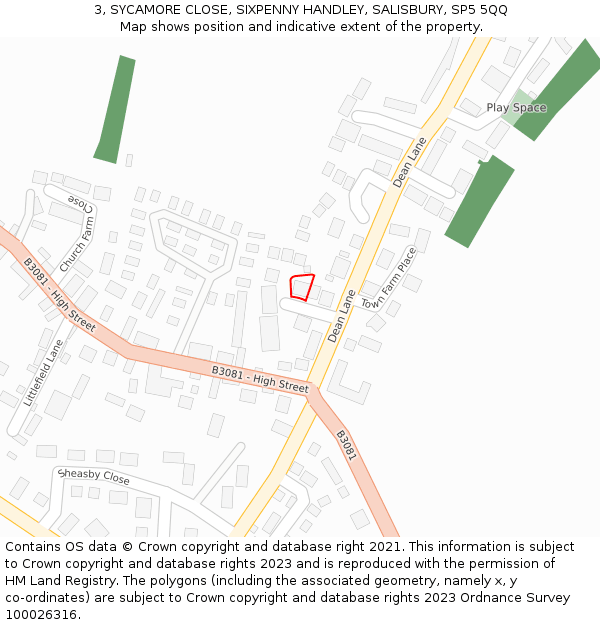 3, SYCAMORE CLOSE, SIXPENNY HANDLEY, SALISBURY, SP5 5QQ: Location map and indicative extent of plot