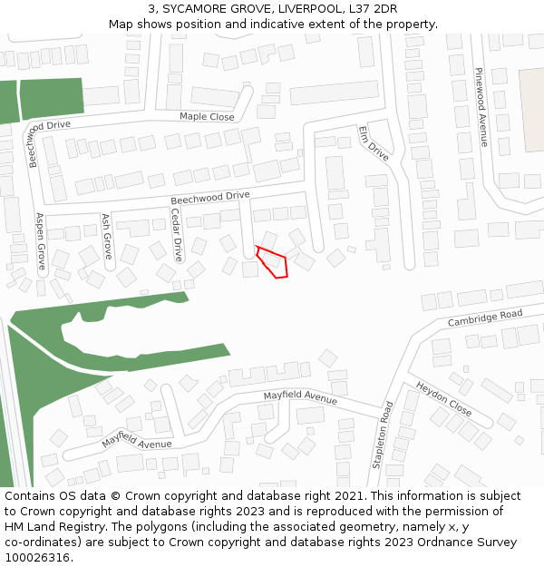 3, SYCAMORE GROVE, LIVERPOOL, L37 2DR: Location map and indicative extent of plot