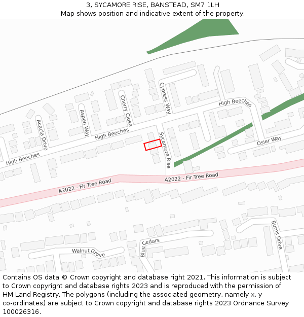 3, SYCAMORE RISE, BANSTEAD, SM7 1LH: Location map and indicative extent of plot